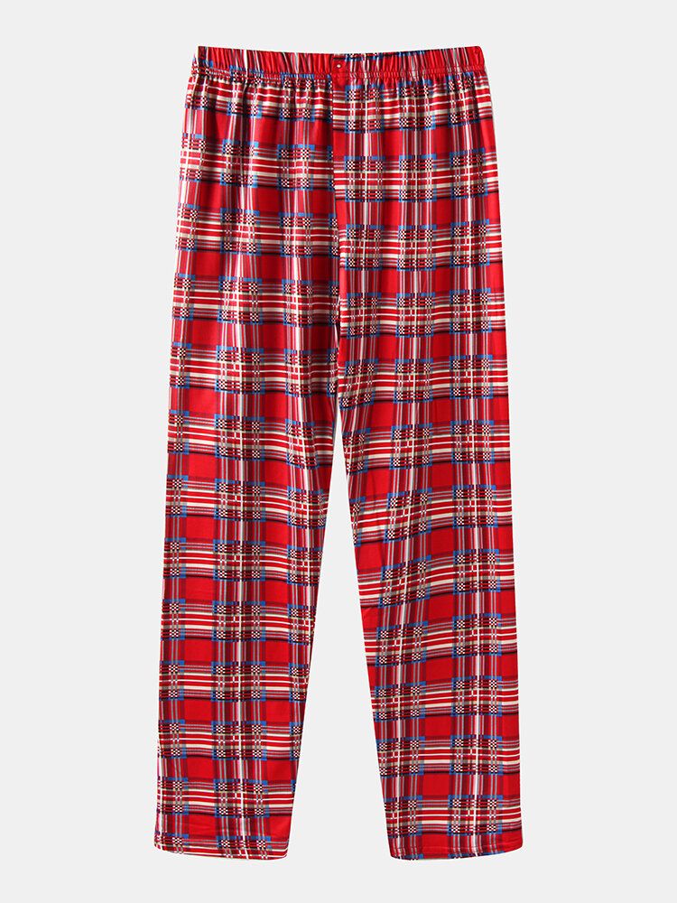 Tecknad Jultomtetryck För Män Med Raglanärm Lösa Plädbyxor Home Lounge Pyjamasset