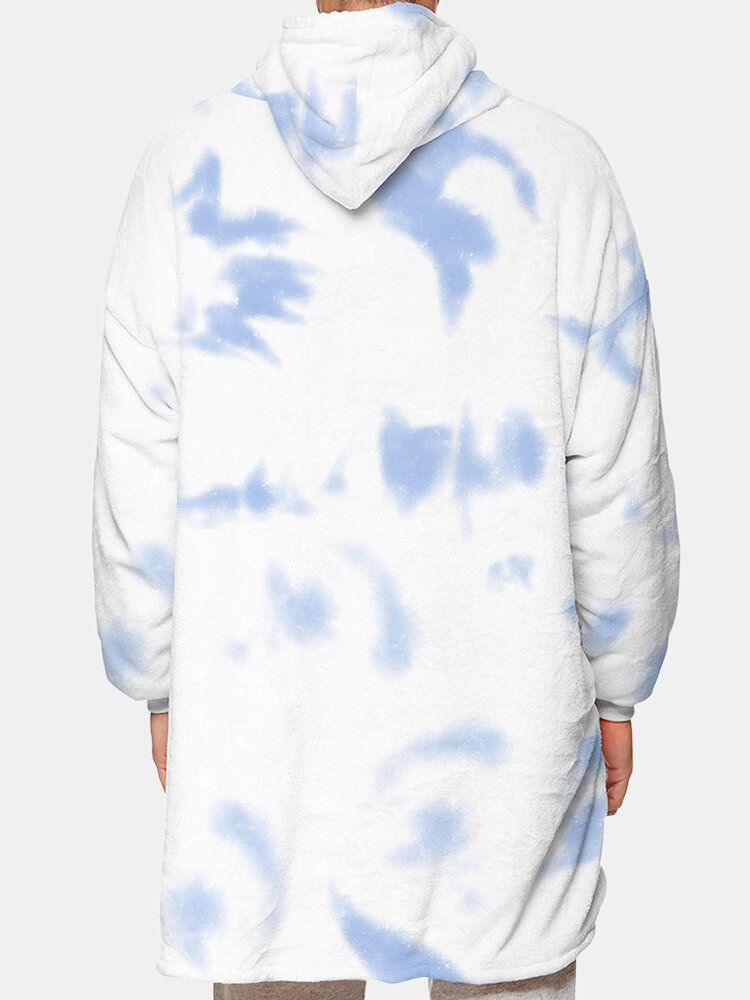 Thicken Tie-dye Fleecefodrad Varm Lös Hemfilt Hoodie Med Känguruficka För Män