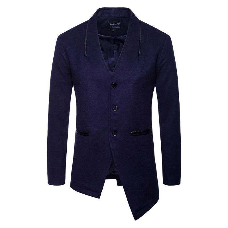 Oregelbunden Brittisk Stil Enfärgad Kostym V-ringad Trenchcoat Blazers För Män