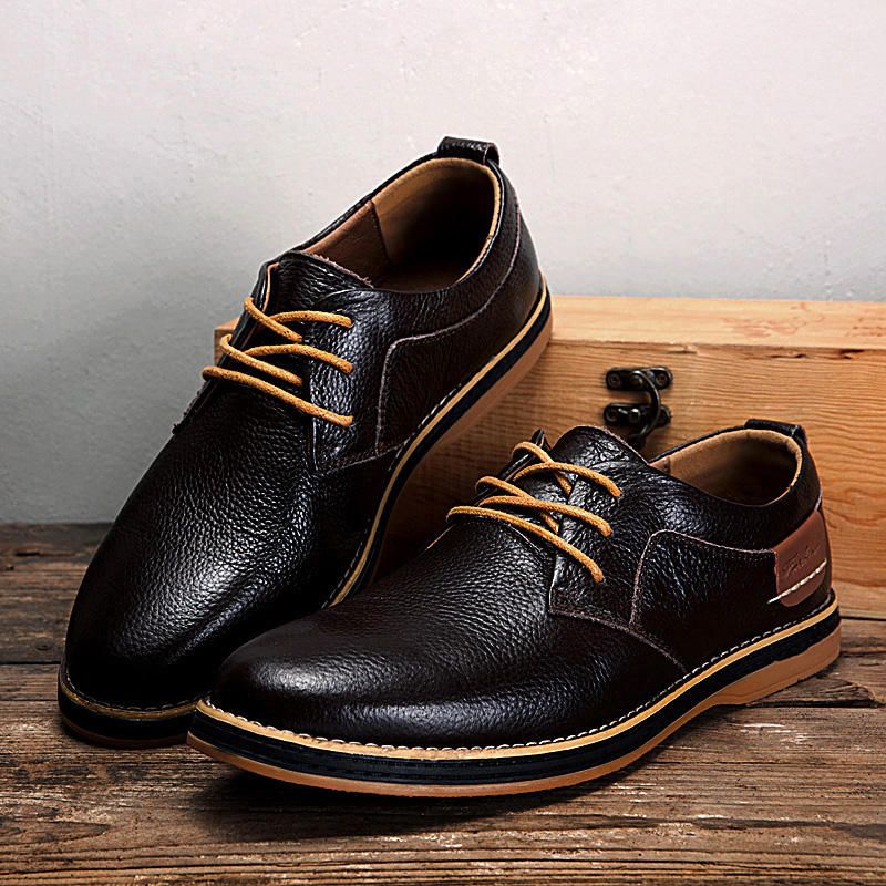 Män Äkta Läder Brittisk Stil Bekväma Oxfords Fritidsskor