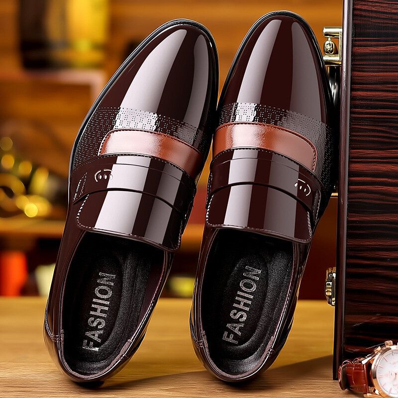 Män Kort Spetsad Tå Halkfri Skarvning Slip On Business Dress Shoes