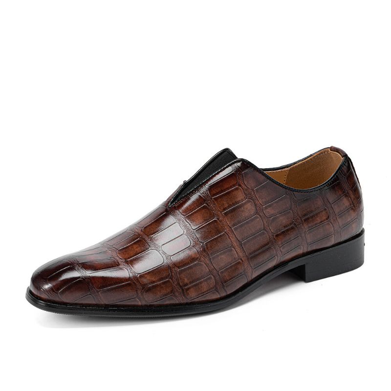 Män Läder Mjuk Sula Spetsig Tå Krokodilmönster Slip On Casual Dress Shoes