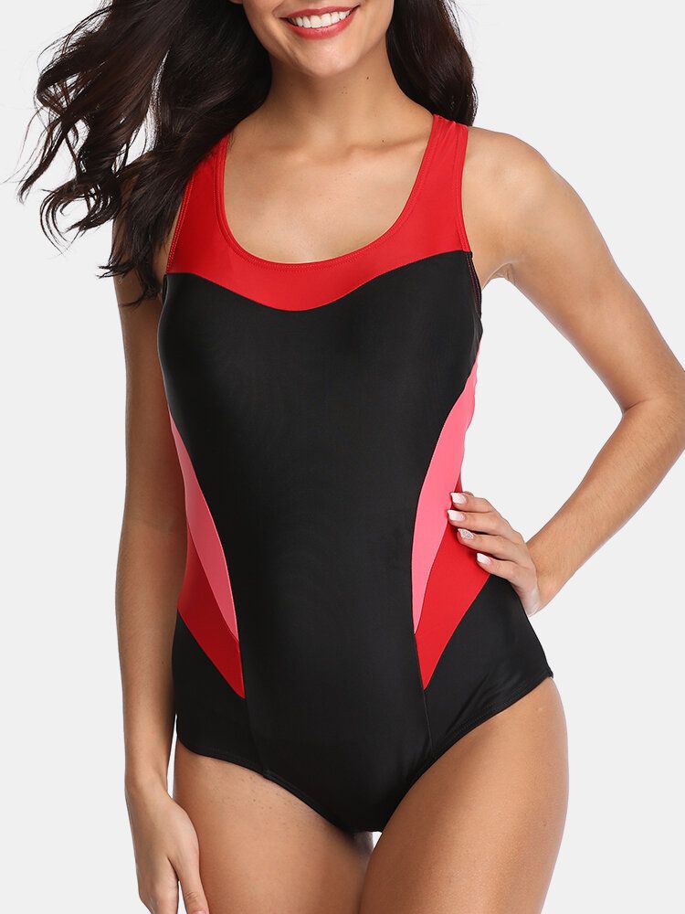 Dam Kontrastfärg Cover Belly One Piece Criss Cross Backless Hawaii Badkläder