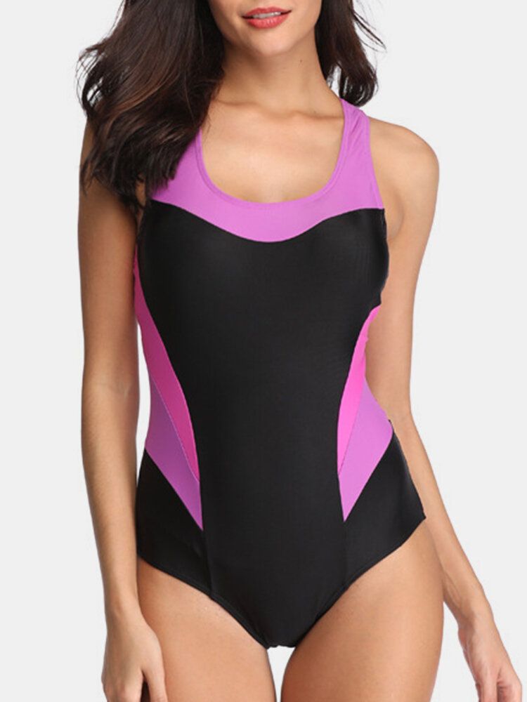 Dam Kontrastfärg Cover Belly One Piece Criss Cross Backless Hawaii Badkläder