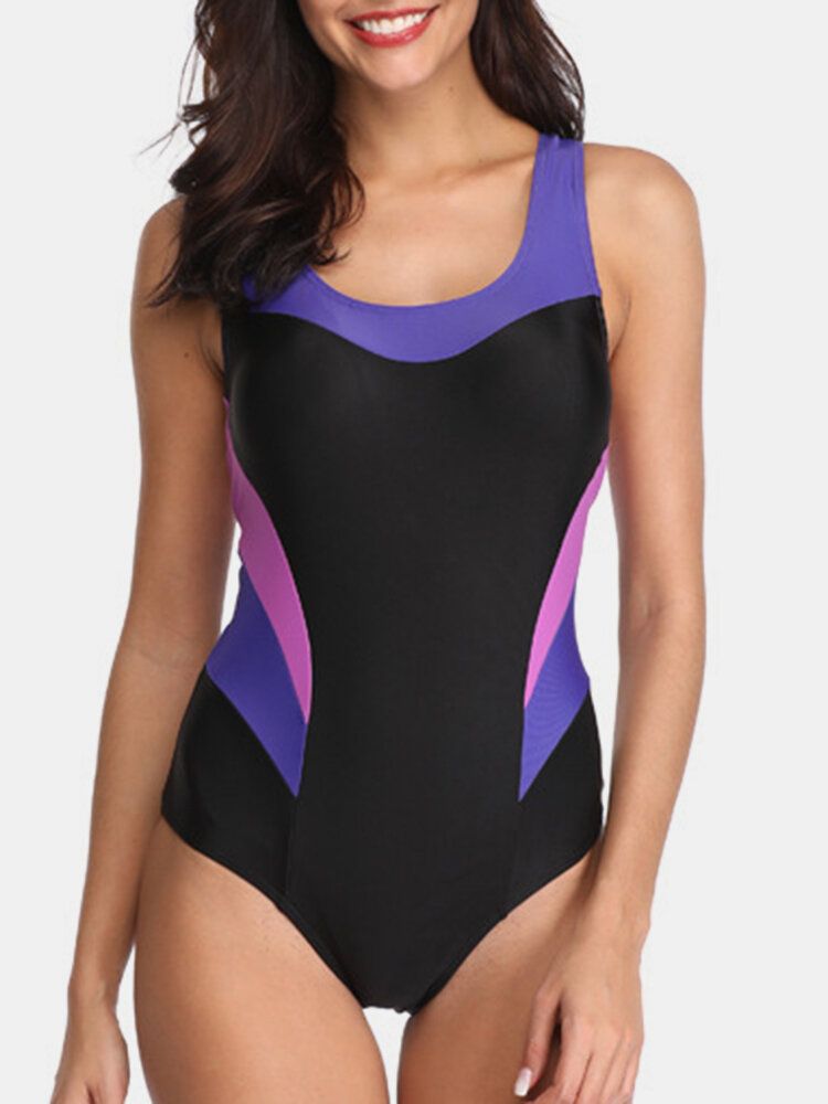 Dam Kontrastfärg Cover Belly One Piece Criss Cross Backless Hawaii Badkläder