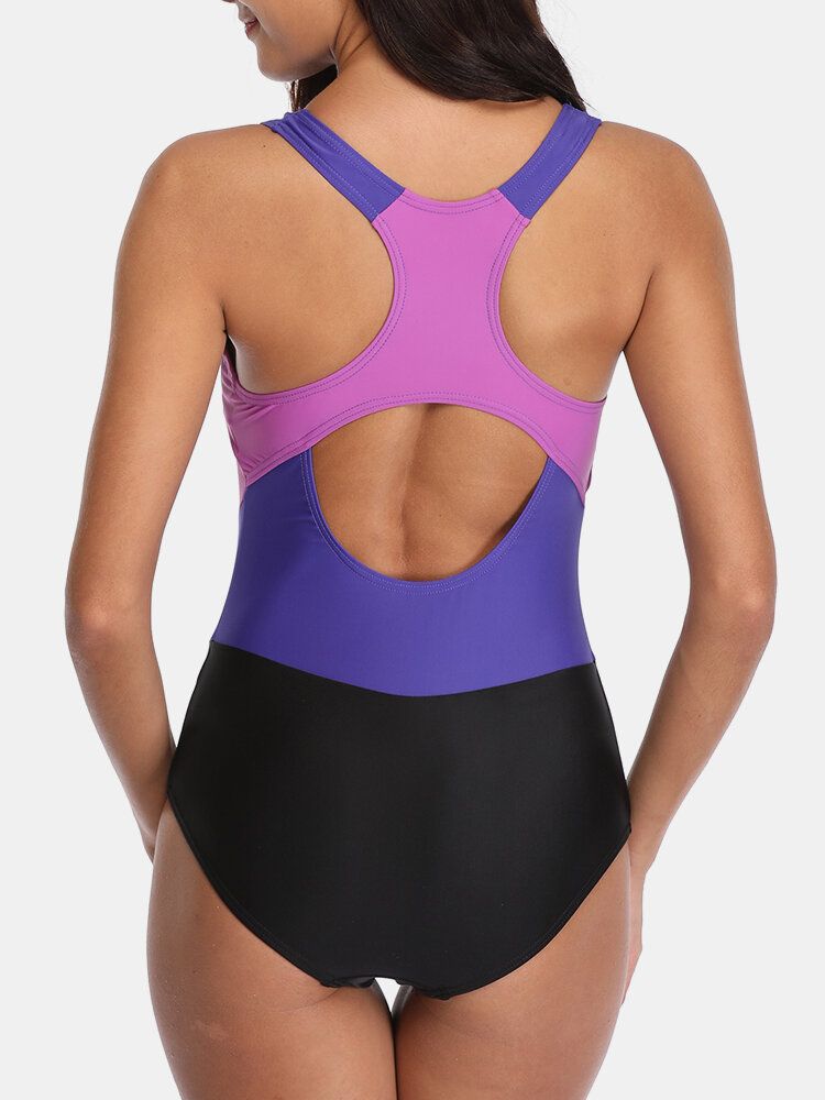 Dam Kontrastfärg Cover Belly One Piece Criss Cross Backless Hawaii Badkläder
