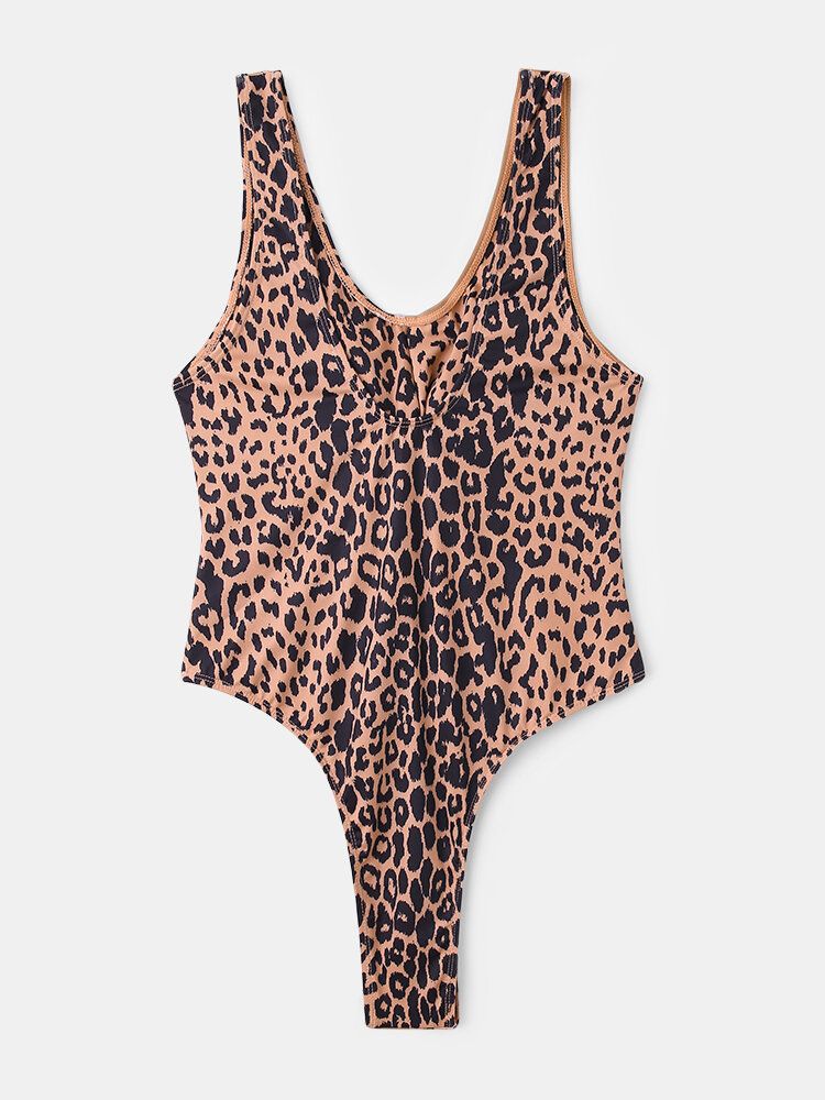 Dam Leopard Patchwork Enfärgad Bikini One Piece Cut Out Slimmande Badkläder
