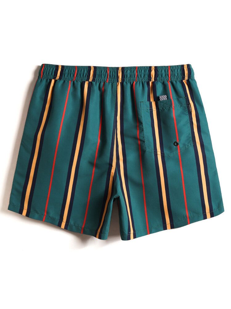 Färgglada Randiga Snabbtorkande Strandshorts Med Dragsko För Män Med Ficka