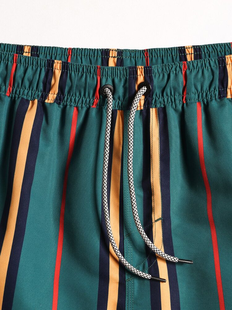 Färgglada Randiga Snabbtorkande Strandshorts Med Dragsko För Män Med Ficka
