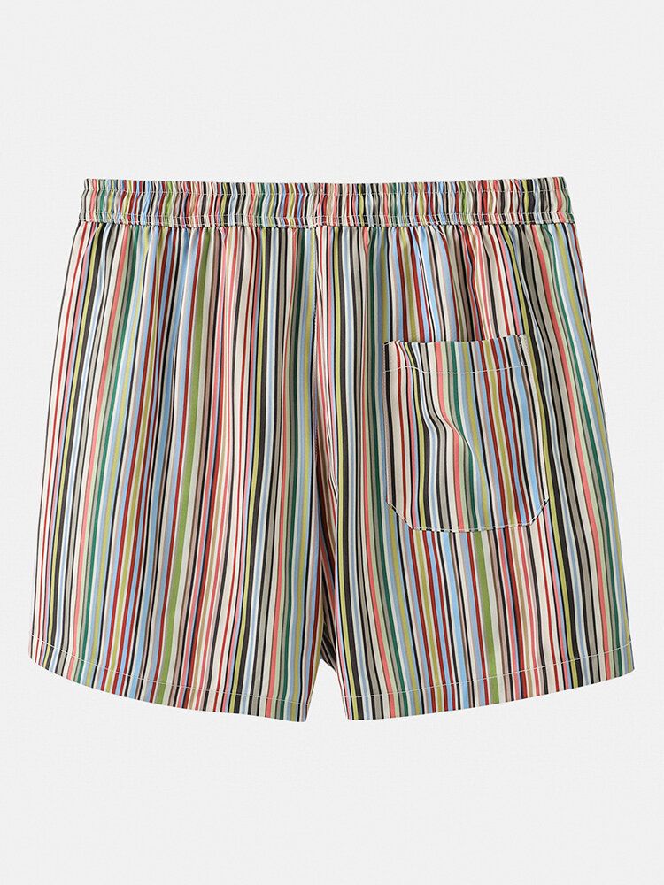 Flerfärgade Randiga Mäns Fickor För Semester Casual Shorts Med Dragsko