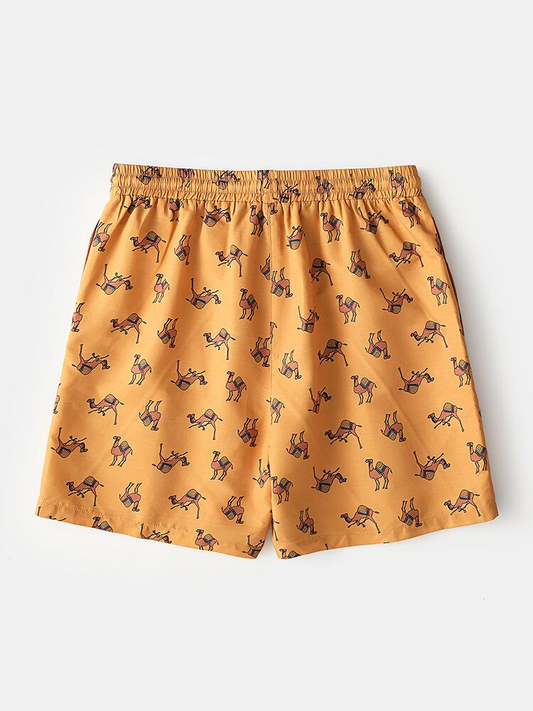 Herr Camel Cartoon Print Elastiska Midja Strandshorts