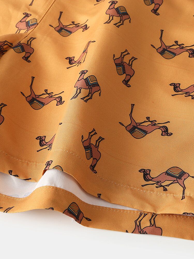 Herr Camel Cartoon Print Elastiska Midja Strandshorts