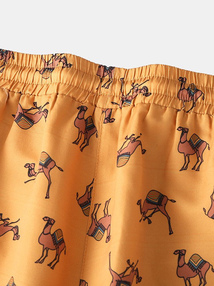 Herr Camel Cartoon Print Elastiska Midja Strandshorts