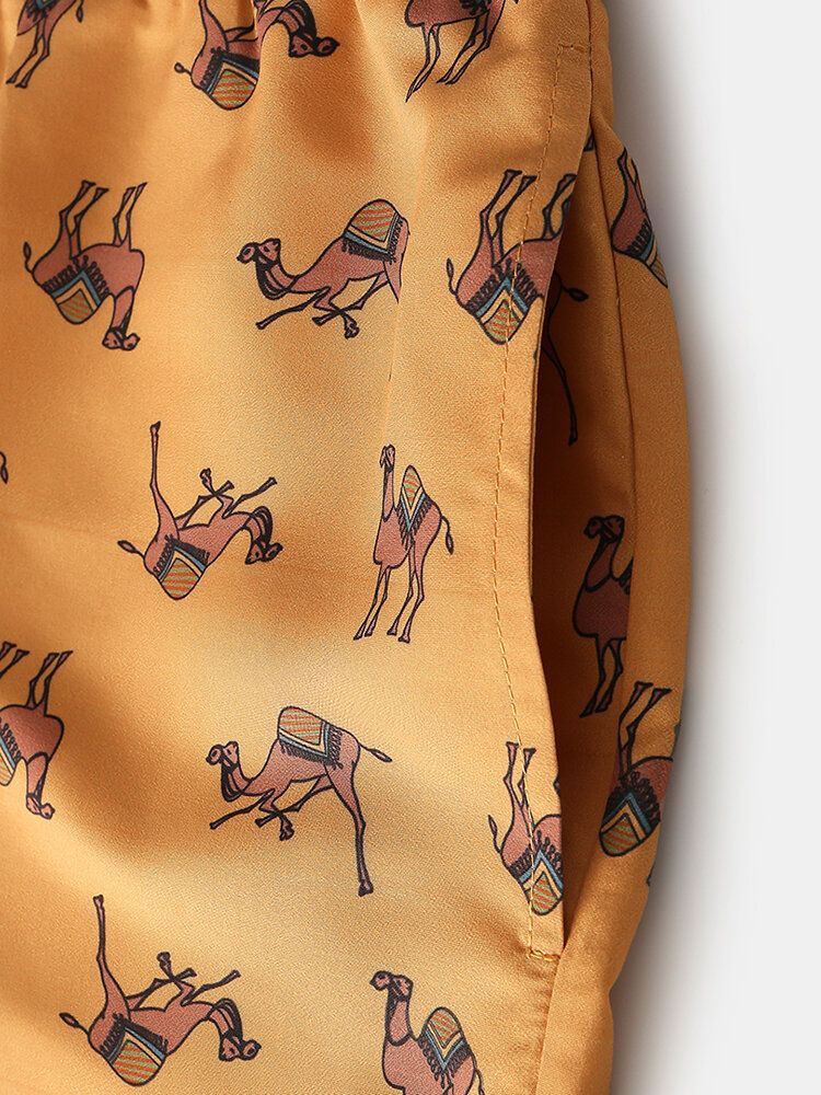 Herr Camel Cartoon Print Elastiska Midja Strandshorts