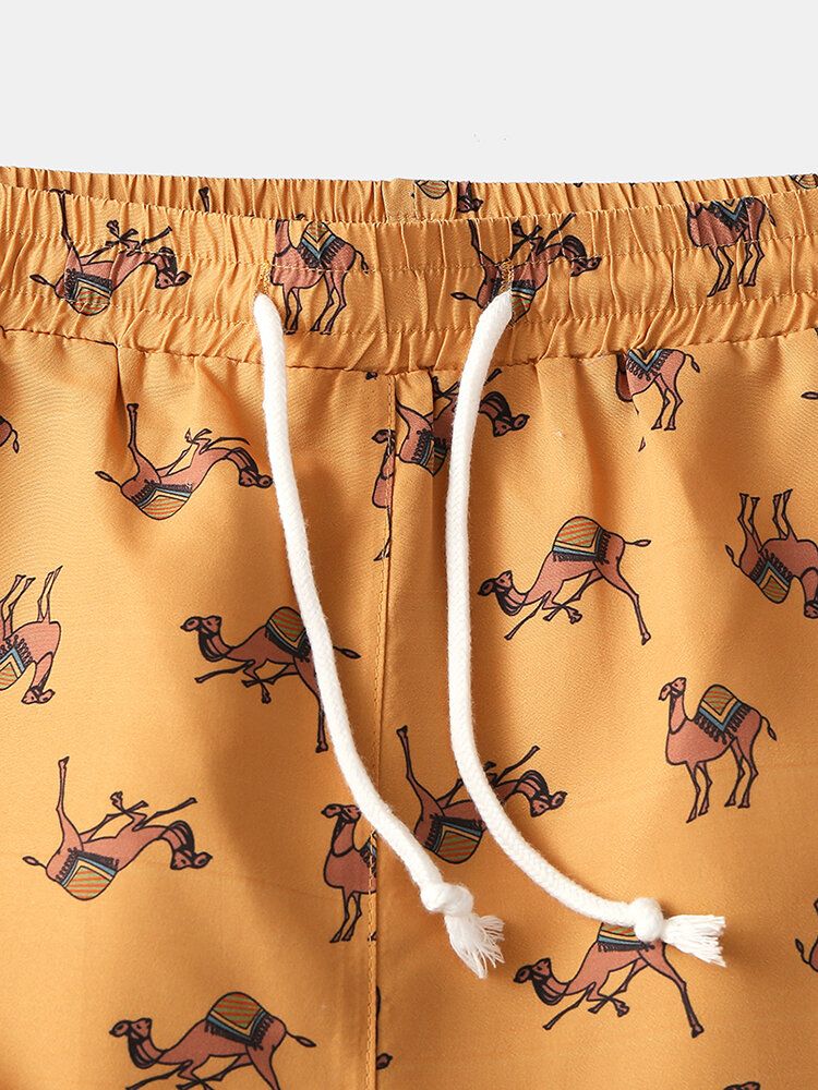 Herr Camel Cartoon Print Elastiska Midja Strandshorts