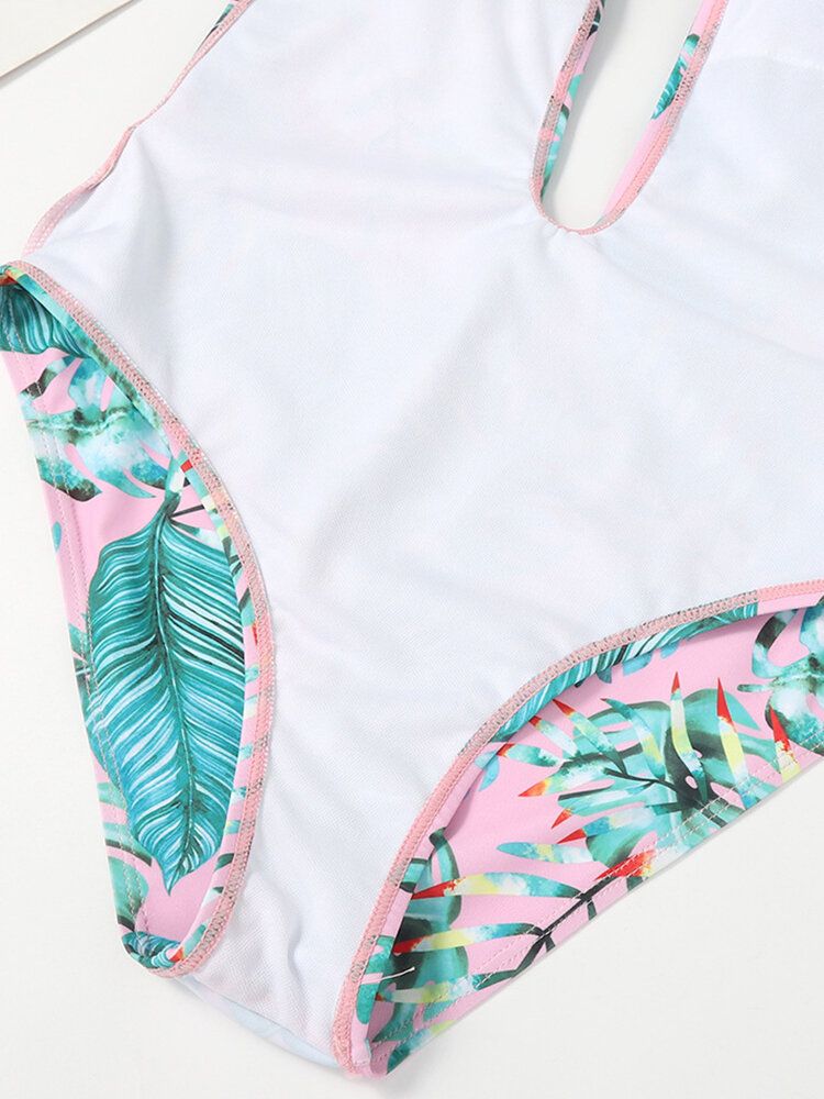Kvinnor Blommönster V-ringad Korsande Bälte Backless Slimming Badkläder I Ett Stycke
