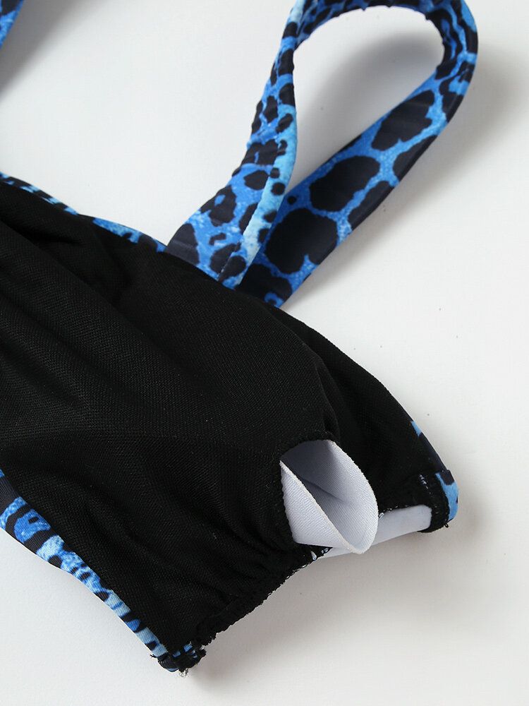 Kvinnor Leopardtryck Slips Fram Bred Axelrem Bikinis Med Hög Midja