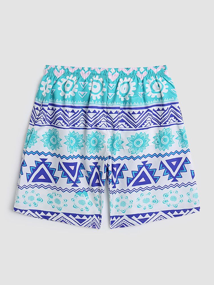 Män Blommigt Geometriskt Tryck Tunna Coola Snabbtorka Mesh Fodrade Board Shorts