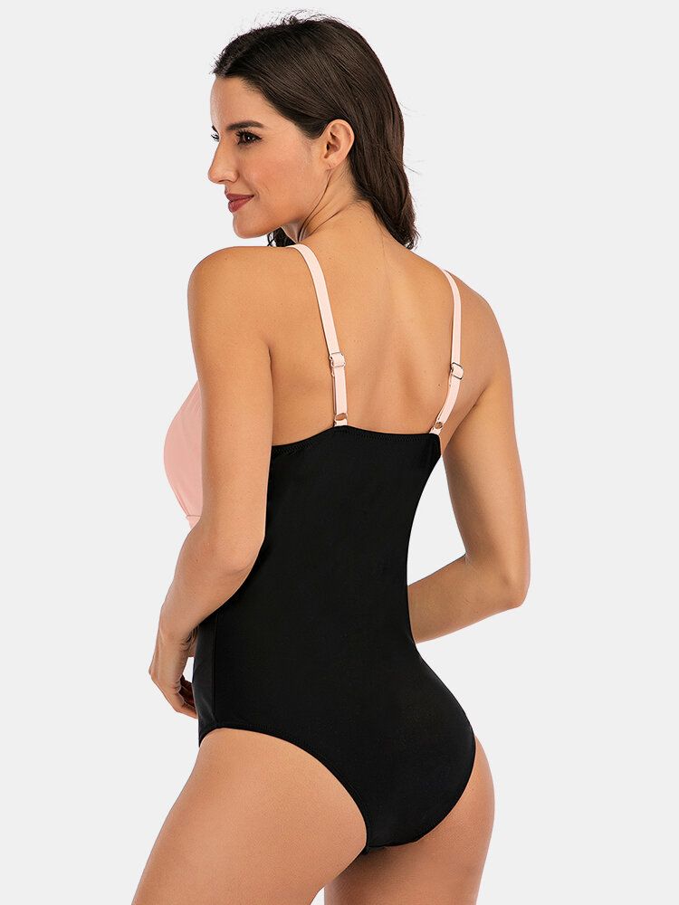 Plus Size Dam Stripe Splice Two Tone Skinny Fit One Piece Badkläder