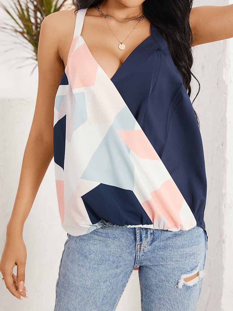 Geometriskt Tryck Halter V-ringad Ärmlös Casual Cami