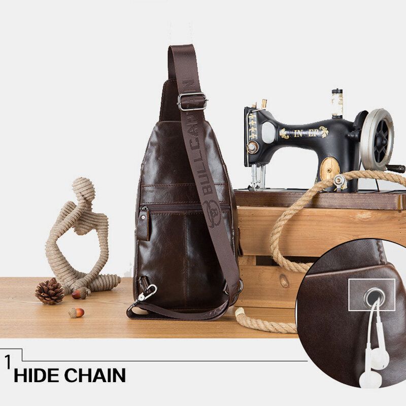 Bullcaptian Män Bröstväska I Mjukt Läder Med Flera Fickor Vintage Mobiltelefon Hållare Kedja Crossbody Axelväska