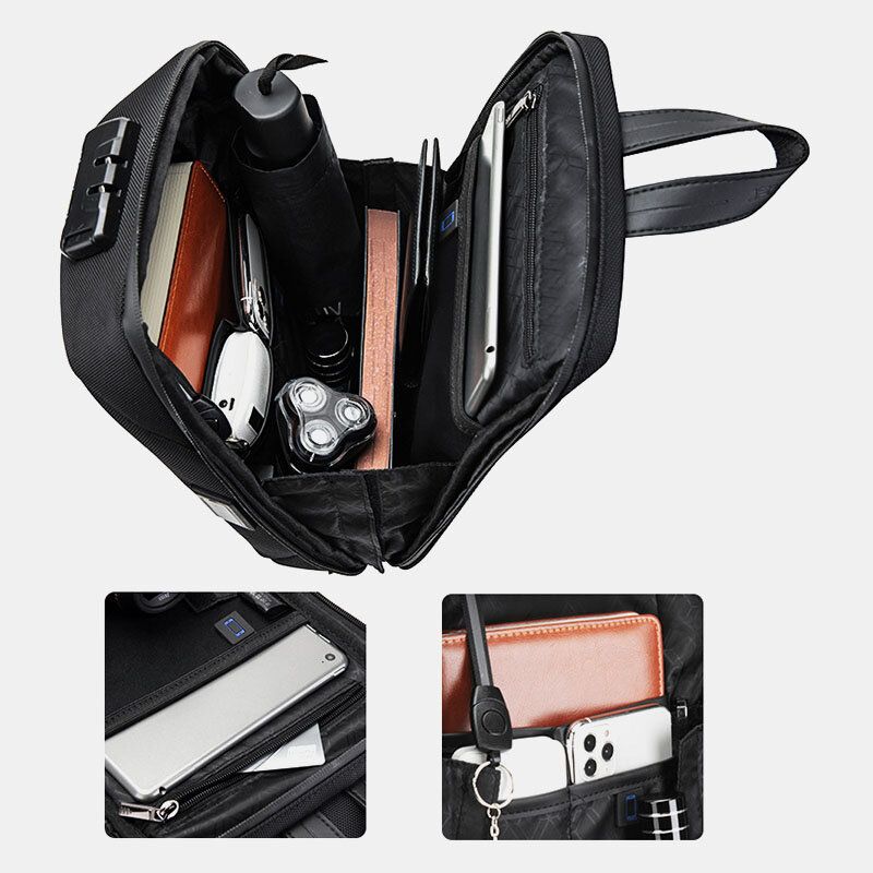 Herr Usb Laddning Stöldskydd Kodlås Bröstväska Multifunktion Stor Kapacitet Utomhusresor Crossbody-väska