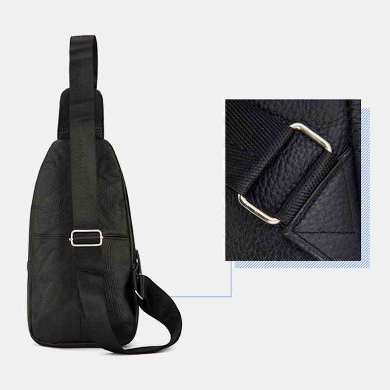 Män Äkta Läder Retro Crossbody-väska Med Stor Kapacitet Bröstväska Sling Bag
