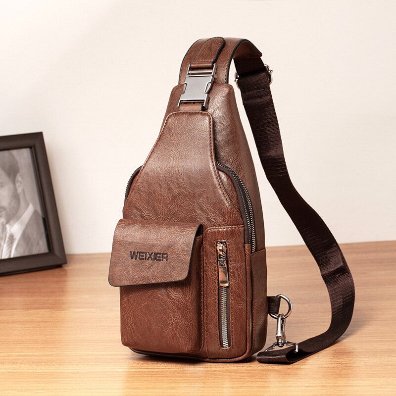 Män Pu Läder Multifunktionell Stor Kapacitet Vattentät 65 Tums Telefonväska Bröstväska Crossbody-väskor