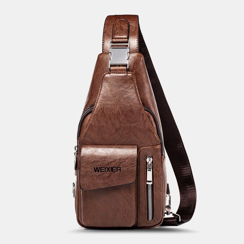 Män Pu Läder Multifunktionell Stor Kapacitet Vattentät 65 Tums Telefonväska Bröstväska Crossbody-väskor