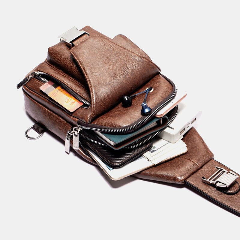 Män Pu Läder Multifunktionell Stor Kapacitet Vattentät 65 Tums Telefonväska Bröstväska Crossbody-väskor