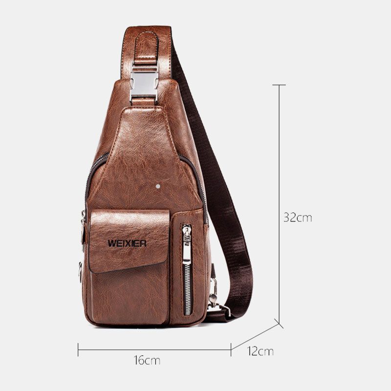 Män Pu Läder Multifunktionell Stor Kapacitet Vattentät 65 Tums Telefonväska Bröstväska Crossbody-väskor