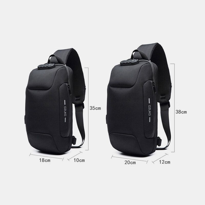 Män Stöldskydd Usb-laddning Flerlager Vattentät Crossbody-väska Bröstväska Sling Bag