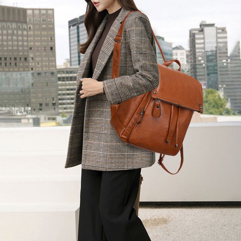 Dam Konstläder Vintage Ryggsäck Med Stor Kapacitet Slitstark Casual Rubbing Color Bag