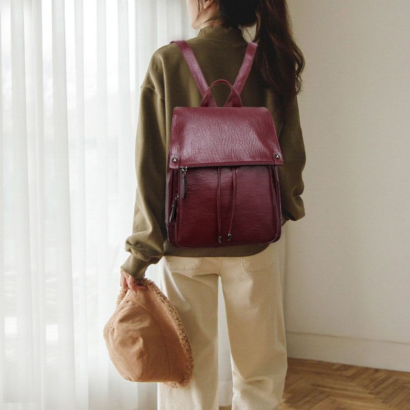 Dam Konstläder Vintage Ryggsäck Med Stor Kapacitet Slitstark Casual Rubbing Color Bag