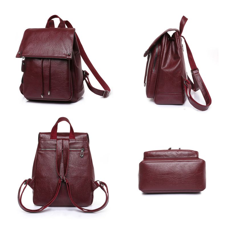 Dam Konstläder Vintage Ryggsäck Med Stor Kapacitet Slitstark Casual Rubbing Color Bag