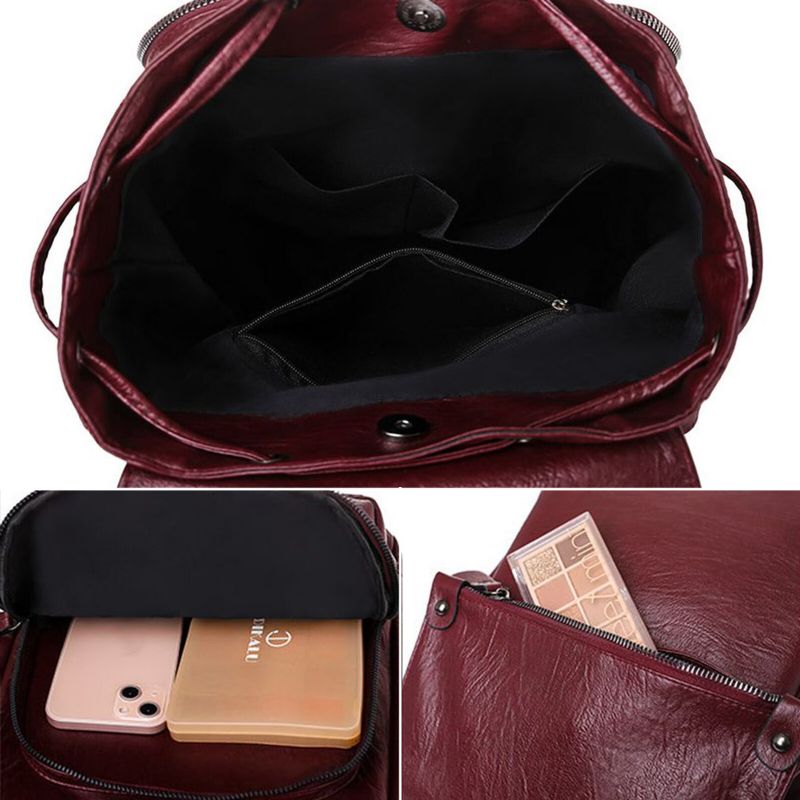 Dam Konstläder Vintage Ryggsäck Med Stor Kapacitet Slitstark Casual Rubbing Color Bag