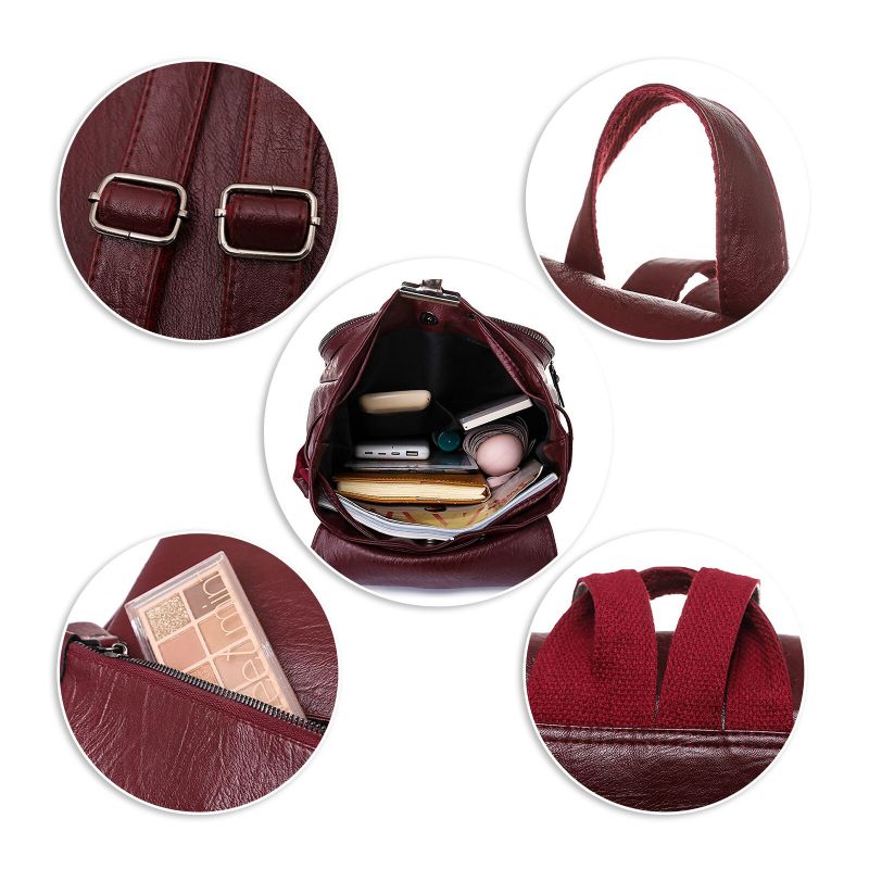 Dam Konstläder Vintage Ryggsäck Med Stor Kapacitet Slitstark Casual Rubbing Color Bag