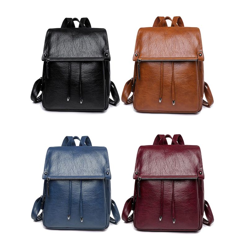 Dam Konstläder Vintage Ryggsäck Med Stor Kapacitet Slitstark Casual Rubbing Color Bag