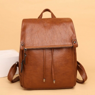 Dam Konstläder Vintage Ryggsäck Med Stor Kapacitet Slitstark Casual Rubbing Color Bag