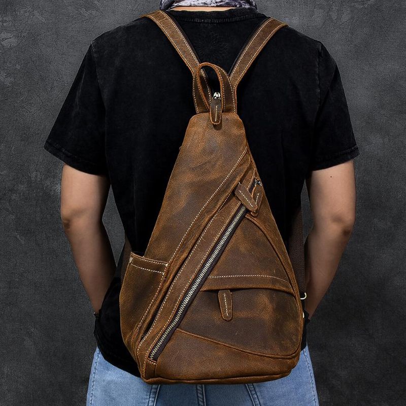 Ekphero Herr Konstläder Stor Kapacitet Flerfickor Slitstark Blackpack Chest Bag Crossbody Bag