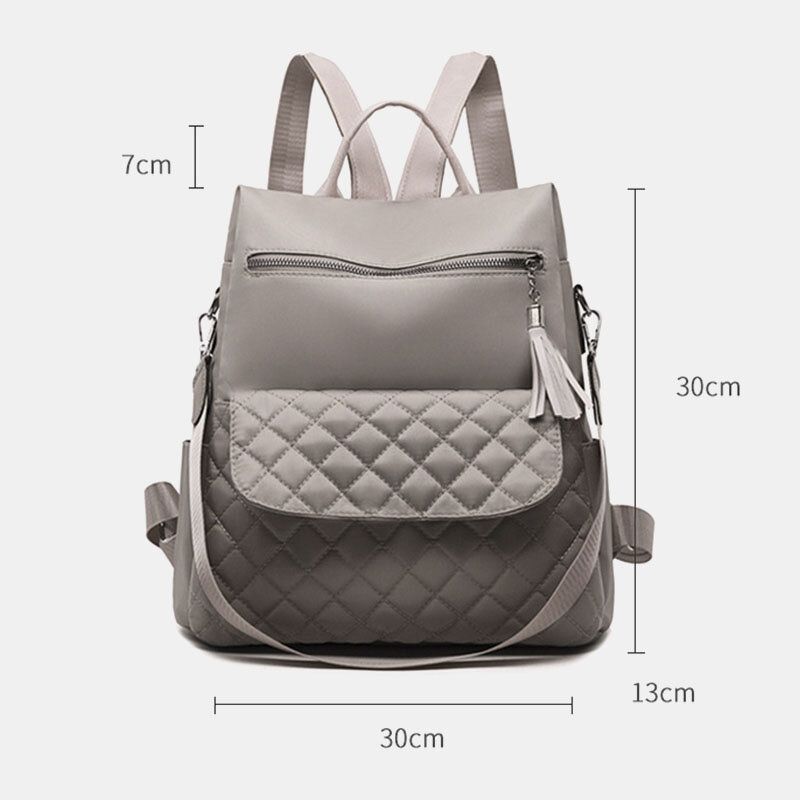 Kvinnor Multi-carry Oxford Diamond Mönster Stöldskyddad Vattentät Tofs Casual Ryggsäck