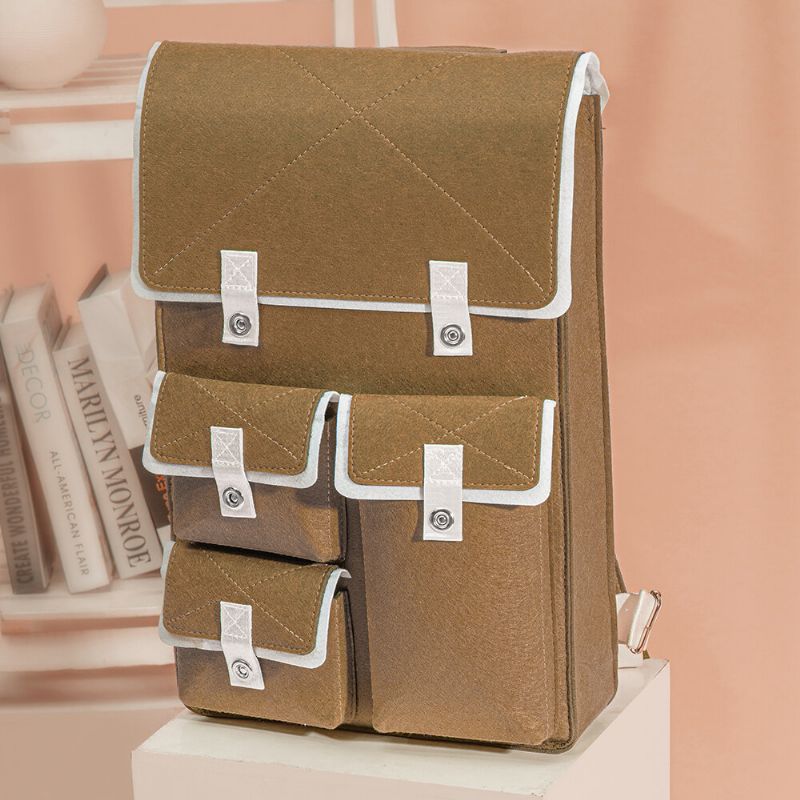 Unisex Filt Stor Kapacitet Flerfickor Andas Ryggsäck Enfärgad Casual Lättvikts Hasp Resväska