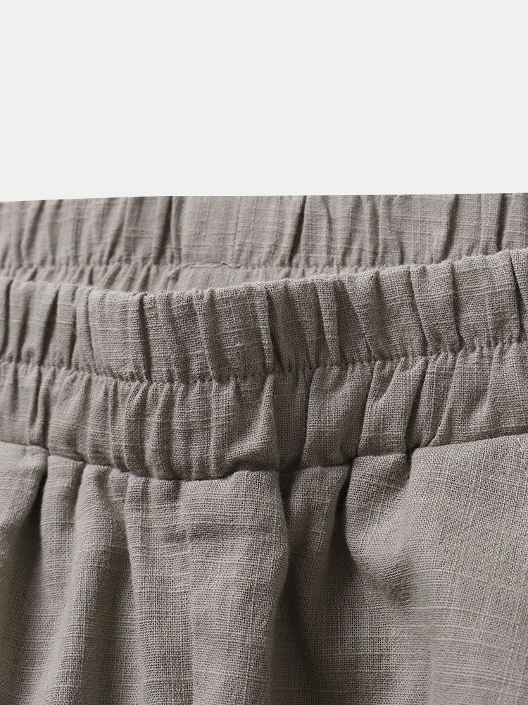 Enfärgad Ficka Elastisk Midja Dragsko Design Casual Bomull Dambyxor